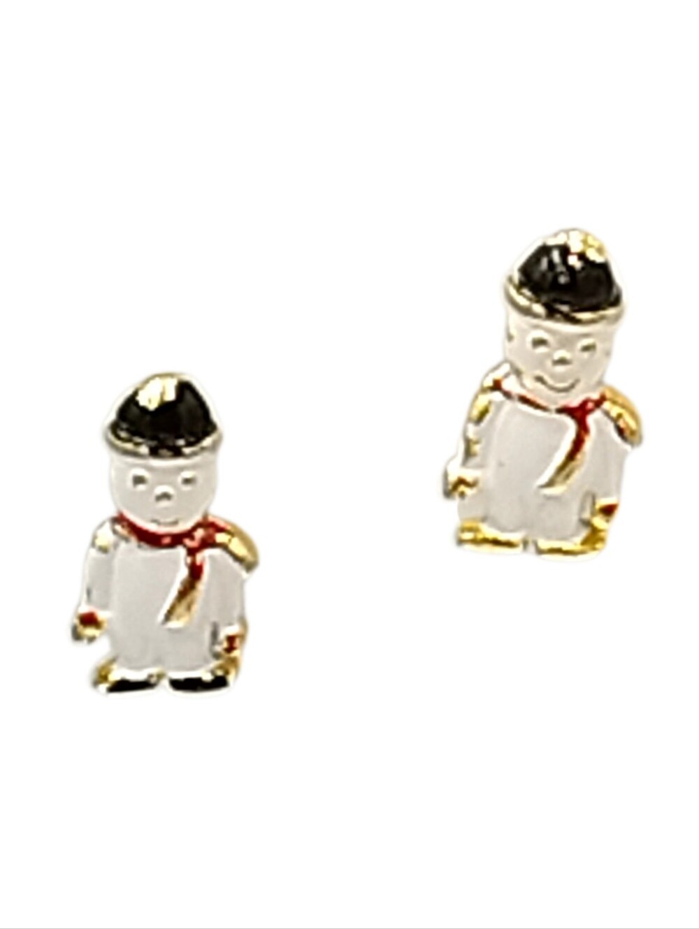 🙋 10/$20. Snowman Pierced Earrings Silver Gold Tone Red & Black 0.5"